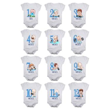 Imagem de Body de Bebê Mesversario Neném Personal Kit 12 Bodies de 1 a 12 Meses