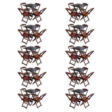 Imagem de Kit 10 Jogos de Mesa com 4 Cadeiras de Madeira Dobravel 60x60 Ideal para Bar e Restaurante - Imbuia
