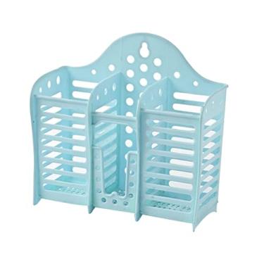 Imagem de Suporte de talheres Sunicon, utensílio de malha de plástico pendurado, rack de secagem, drenagem oca, cesta de colher, pauzinho, rack de secagem para cozinha (Blue)
