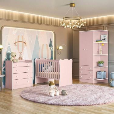 Imagem de Quarto Infantil Completo Ana 2 Portas 7 Gavetas Rosa - Pnr Móveis