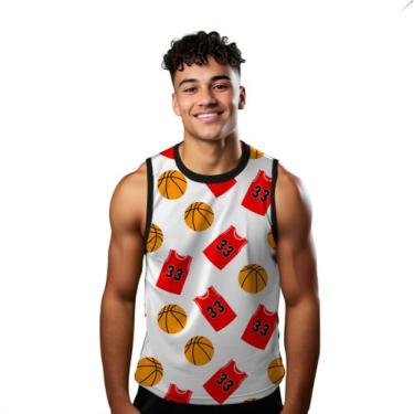 Imagem de Camiseta Regata Verão Estilo Moda Praia Basquete Esporte Bola Camiseta