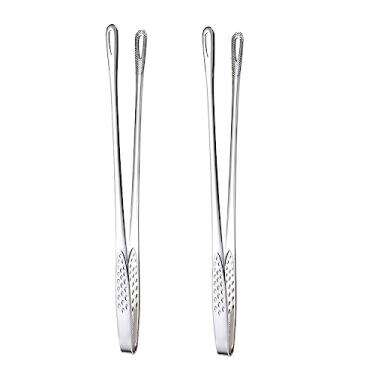 Imagem de 2 pinças de aço inoxidável para churrasco, pinças de comida, pinças de pão, pinças de cozinha para bifes de cozinha, cabeça de clipe, design vazado, pinças de servir para torradeira, bife frito,