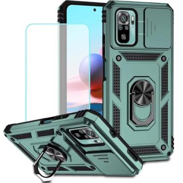 Imagem de Vokuha Capa para Redmi Note 10 (4G)/Redmi Note 10S, capa M2101K7BG com protetor de tela de vidro temperado e capa de câmera deslizante, capa magnética com suporte de anel giratório de 360° para Xiaomi