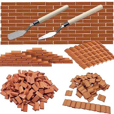 Imagem de Woohome 222 PCS Mini Grey Roof Tiles Mini Wall Bricks Set, DIY Materials Brick Scale Model Bricks and Miniature Tiles Roof Tile Dollhouse Fake Tile for Miniature House Buding