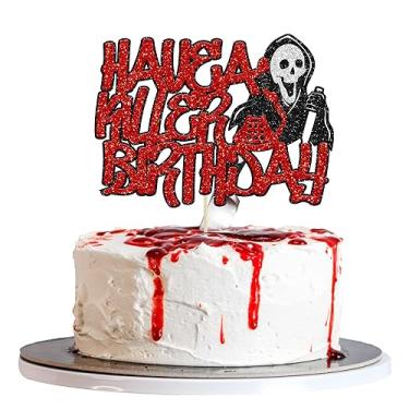 Imagem de Gyufise 1Pcs Have a Killer Birthday Cake Topper Assembled Glitter Horror Classic Halloween Cake Pick for Bloody Horror Theme Birthday Halloween Party Cake Decorations Supplies Red