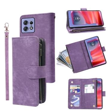 Imagem de Capa carteira compatível com Moto Edge 50 Pro 5G e suporte para cartão de crédito de couro vintage premium para Moto Edge 50 Pro 5G masculino feminino roxo
