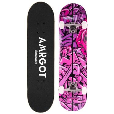 Imagem de Amrgot Skates para iniciantes, skates completos de 78 x 20 cm para crianças, meninos, meninas e adultos, 7 camadas de madeira de bordo, deck duplo côncavo padrão e skate de truques (grafite roxo)
