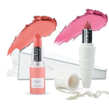 Imagem de Hickey Lipstick Batons orgânicos perfeitamente rosa claro e esmagadores | Hidratante de longa duração | Caixa branca | Corrente de prata ajustável sem glúten | Mistura e combinação elegante - 2 tons