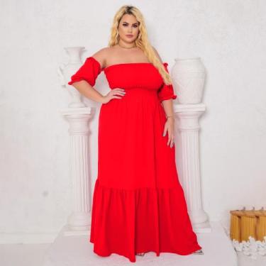 Imagem de Vestido Feminino Plus Size Longo Manga Curta Princesa Ajustável Ao Cor