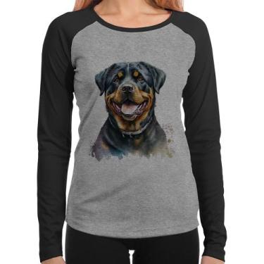Imagem de Baby Look Raglan Cachorro Rottweiler Manga Longa - Foca na Moda, Cinza