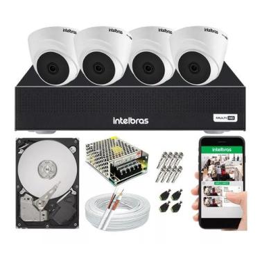 Imagem de Kit Intelbras 4 Câmeras Dome 1080p E Dvr Mhdx 1104 Multi Hd