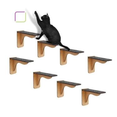 Imagem de Escada De Parede Para Gatos Com 8 Degraus Pet C/carpete Antiderrapante