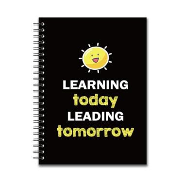 Imagem de YAZMEEN Caderno espiral em branco inspirador (160 páginas) Learning Today Leading Tomorrow Caderno de desenho de capa dura diário de incentivo engraçado presente de aniversário para funcionário,