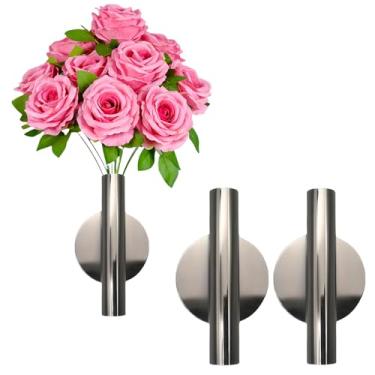 Imagem de 2 peças de decoração de parede dourada, vaso de parede de plantas, suporte de decoração de tubo de metal usado para exibir flores secas, flores falsas, também adequado para decoração memorial de