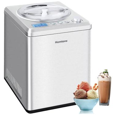 Imagem de Máquina de Sorvete Automática 2,5L com Visor Digital LCD, Temporizador, Sem Pré-Congelamento e Compressor Integrado, 110V 250W, Homtone, Prata	
