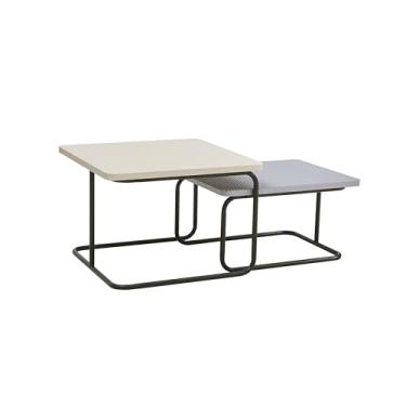 Imagem de Furniture of America Chaya Conjunto de 2 mesas de centro quadradas modernas, design de madeira de dois tons com base de trenó para sala de estar, quarto, escritório, creme/cinza