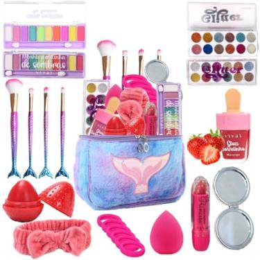 Imagem de Kit de Maquiagem Infantil, 11 Itens, com Maleta Sereia, Paletas de Sombras, Glitter, Pincéis e Acessórios