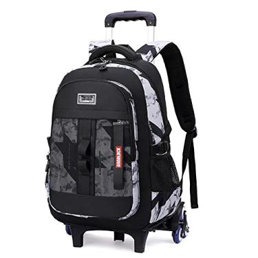 Imagem de Mochila com rodinhas para meninos e crianças, mochila escolar com rodas para o ensino fundamental, D 6 rodas - camuflagem preta e branca, 6 Wheels, Clássico