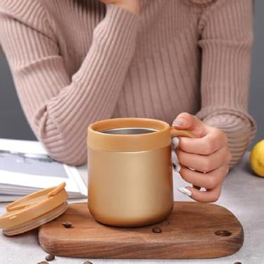 Imagem de Caneca Térmica 350ml Aço Inox Tampa Café Chá (Dourado)