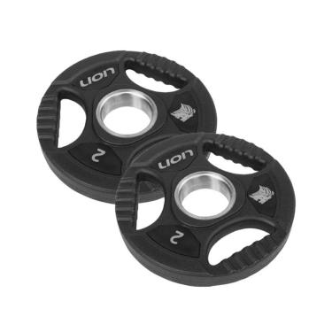 Imagem de Par Anilha Olímpica 2 Kg Lion Para Musculação Vulcanizada Em Aço Maciço Revestido Em Borracha Resistente