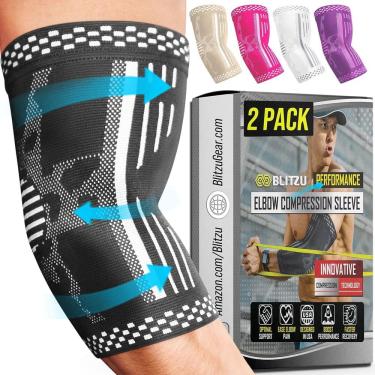 Imagem de Manga de compressão de cotovelo BLITZU preta para cotovelo de tênis