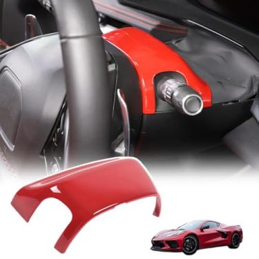 Imagem de Capa de acabamento superior da base do volante compatível com Corvette C8 Stingray 2020-2023 ABS 1 peça, acessórios de acabamento de capa de volante interior C8 (vermelho esportivo)