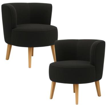 Imagem de Conjunto 2 Cadeiras para Recepção Clinica Tecido Boucle Pés de Madeira MOBLAN decor (Preto)