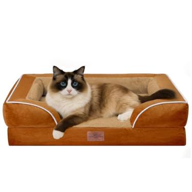 Imagem de Comfort Expression Sofá-cama impermeável com espuma ortopédica para cães pequenos, cama confortável para animais de estimação com capa removível lavável e fundo antiderrapante (PP, caramelo)