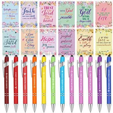 Imagem de Ireer Conjunto de 24 peças de presente cristão em massa com versículo da Bíblia em espiral, blocos de notas espirais cristãs, canetas esferográficas com citação bíblica, mini blocos de notas religiosos, presentes para material de escritório (Bíblia)