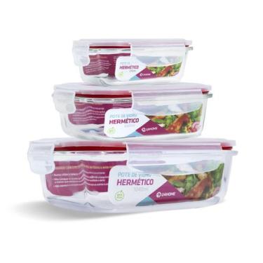 Imagem de Kit 3 Potes Vidro Hermético Marmita 370ml + 640ml + 1040ml - U4home, V