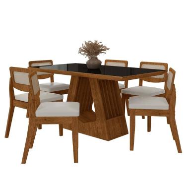 Imagem de Mesa Santiago Com 6 Cadeiras Sextavada Frei/preto/corino Branco - M.a