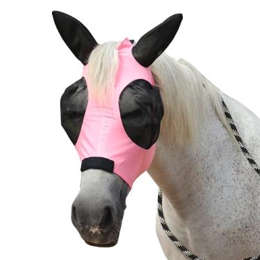 Imagem de Gallopoff Máscara elástica para moscas de cavalo, ajuste confortável, proteção contra olhos e orelhas de malha segura para a pele com proteção UV, sem emaranhamento para crina e antebraço