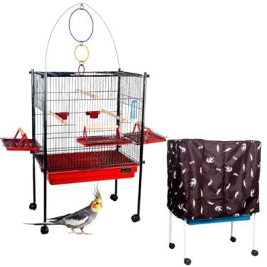 Imagem de Viveiro Gaiola Pássaro Calopsita Triplex com Capa (Preto-Vermelho)