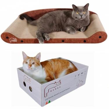Imagem de KEBKE Cama arranhadora para gatos de 61 cm e caixa de arranhar gatos de 40 cm com almofada recarregável para gatos em ambientes internos, durável, extra grande, protetor de móveis