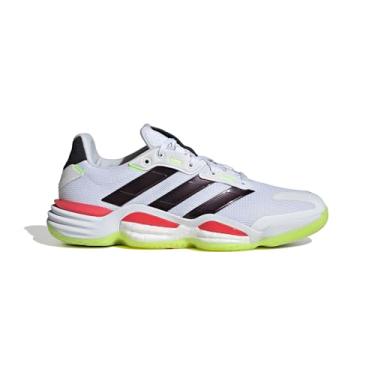 Imagem de adidas Tênis masculino Stabil 16 para uso interno, Branco/Aurora Met./Aurora Plum, 39