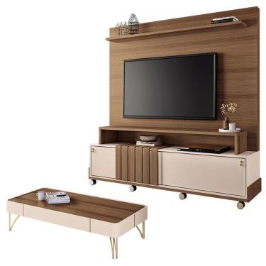 Imagem de Estante Home Theater Bold E Mesa De Centro Cadenza Castanho Off White – Hb Móveis