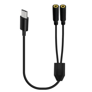 Imagem de GLHONG USB C para Dual DC 3,5 mm conector de fone de ouvido divisor Y de áudio, 2 em 1 tipo C macho para cabo de extensão estéreo fêmea de 3,5 mm suporta controle de volume, microfone e audição 30 cm