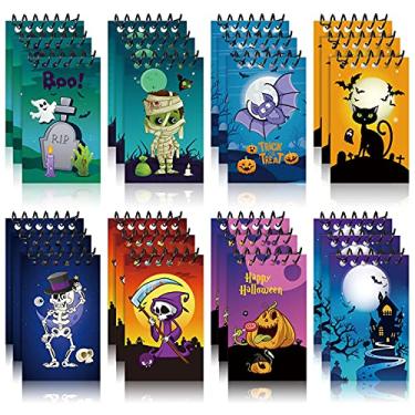 Imagem de 24 peças de mini blocos de notas espirais de Halloween para lembrancinhas de festa, 8 desenhos, fantasma, aranhas, abóbora, espiral, caderno, prêmios de Dia das Bruxas para doces ou travessuras, para festas de Halloween, materiais escolares