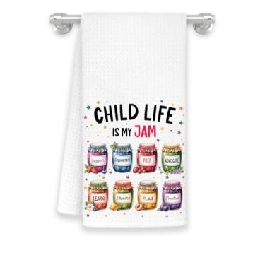 Imagem de Rose88Gift Child Life is My Jam! Toalha de cozinha - Presentes significativos para profissionais de apoio à criança - Presente com tema de vida infantil - Toalhas macias e absorventes para o dia das