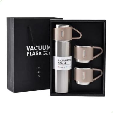 Imagem de Garrafa Térmica com 3 Xícaras Inox 500ml | Isolamento a Vácuo | Ideal para Café, Chá, Bebidas Quentes ou Frias (Creme/Inox)