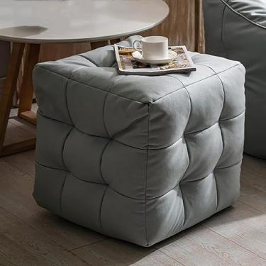 Imagem de Banqueta De Descanso Para Os Pés Ottoma De Couro, Banqueta De Cor Sólida Cube Ottoma Pouf, Banqueta De Sofá Moder Confortável Ottoma Para Quarto Livig Room-cinza Escuro, Grey, 45x45x45cm(18x18x18inch)