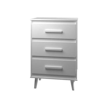 Imagem de Cômoda Maya 3 Gavetas Com Puxadores E Pés Retro Design Moderno Quarto Branco Mobília Decor
