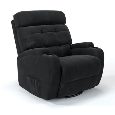 Imagem de Poltrona do papai Reclinável Elétrica Bivolt Giratória e Balanço em Suede (Preto)