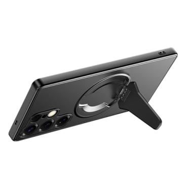 Imagem de HAOMRIYL Capa magnética para Samsung Galaxy S25 Ultra/S25 Plus/S25, suporte oculto ajustável, capa rígida fina, proteção para câmera à prova de choque, preta, S25plus