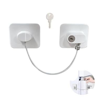 Imagem de Trava De Segurança Para Geladeira Porta Gaveta Armário Proteção Tranca Com Chave Anti Furto Crianças Bebê (Branco)