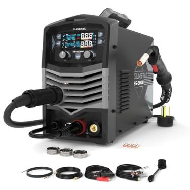 Imagem de Sunstac Soldador MIG, 200A Duo Voltage 5 em 1 máquina de solda MIG de alumínio, MIG/Flux Core/Carretel Gun/Lift TIG/Stick, IGBT Inverter Welder Synergic Control, Display Digital (Nova Versão)