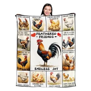 Imagem de Jeyfull Cobertor de frango 152 x 203 cm aconchegante flanela estampa animal cobertor para Ação de Graças Natal rústico quente leve sofá-cama para crianças mulheres homens