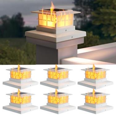 Imagem de LUTEC Pacote com 6 lâmpadas de poste solares, IP65 à prova d'água para postes de madeira/vinil, 4 x 4, 5 x 5, 6 x 6, postes de madeira/vinil, chamas cintilantes, branco quente 3000 K, decoração de