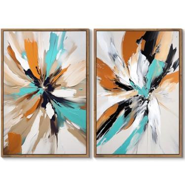 Imagem de Gardenia Art Arte de parede abstrata emoldurada grande para sala de estar, conjunto de 2 pinturas modernas em tela pastel para paredes, imagens coloridas para decoração de parede de corredor, escada