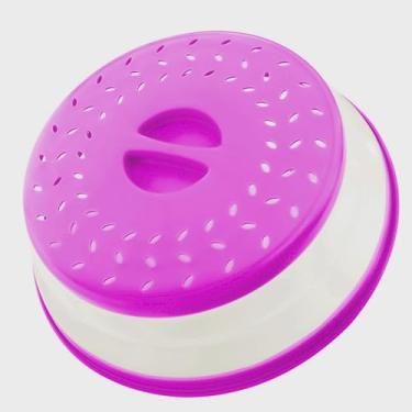 Imagem de Capa dobrável para respingos de micro-ondas de 26 cm, pode ser lavada na lava-louças, capa de placa de micro-ondas com saída de vapor, silicone e plástico sem BPA (roxo)